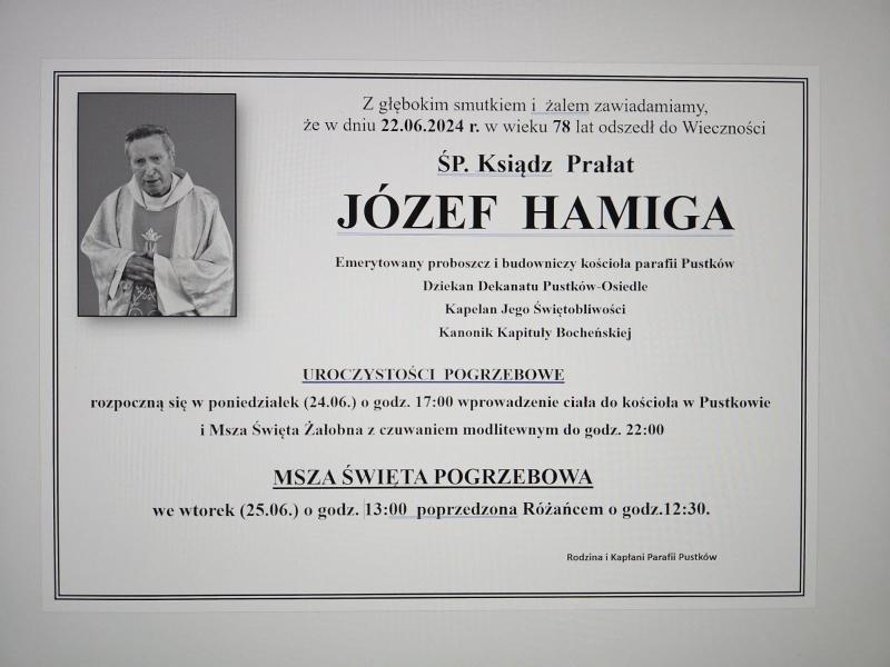 Zmarł pochodzący z gminy Podegrodzie ks. prałat Józef Hamiga. Miał 78 lat