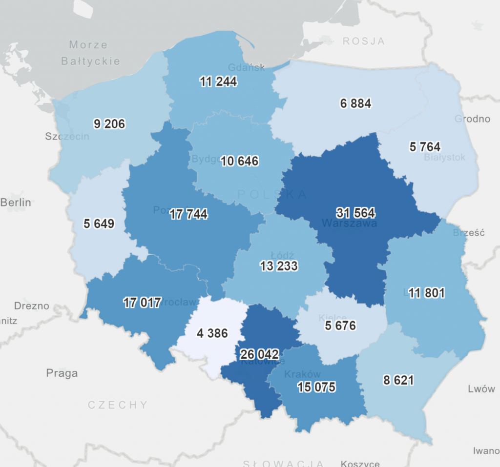 Dzienna liczba szczepień w województwach