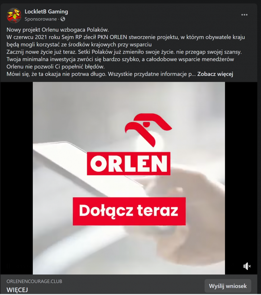Oszuści z Facebooka wykorzystują logo ORLEN