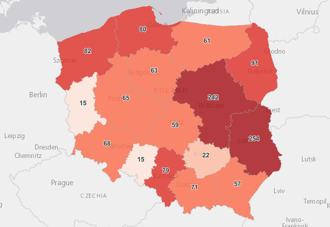 Liczba zakażeń w województwach na 2 października 2021 roku
