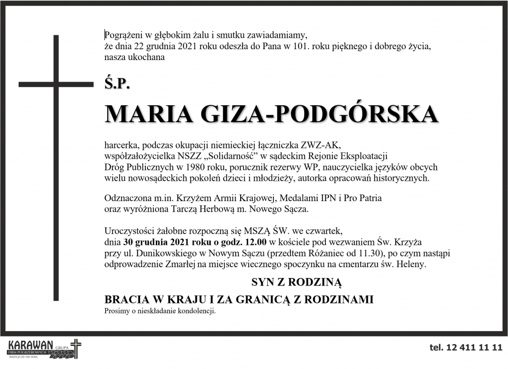 Nekrolog Maria Giza-Podgórska