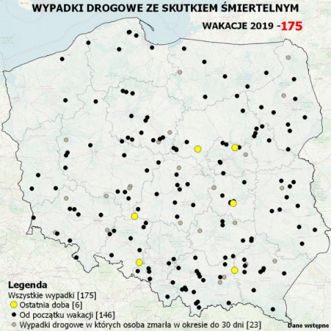 mapa wypadków drogowych, fot. KWP w Krakowie