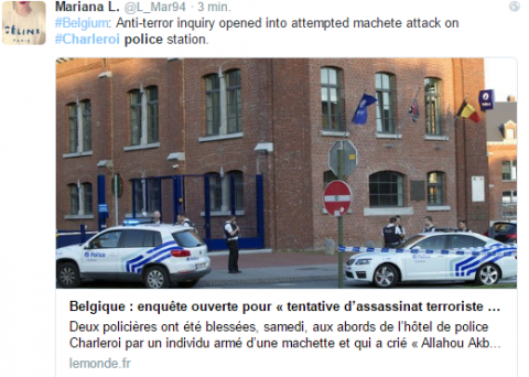  Belgia. Dwie policjantki ranne po ataku maczetą. Fot. Twitter