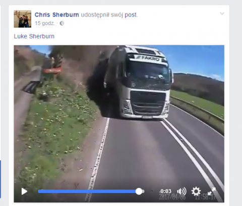 Kierowca ciężarówki FAKRO jechał pod prąd na czołówkę, filmik trafił do sieci w Wielkiej Brytanii 