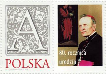 Okolicznościowy znaczek z okazji 80. urodzin biskupa Bobowskiego