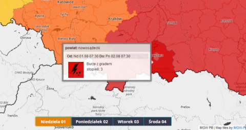 Burze nadciągają nad Kraków, Limanową, Nowy Sącz, Gorlice, Tarnów