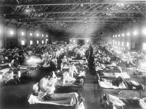 Pandemia grypy hiszpanki - szpital polowy w USA..jpg