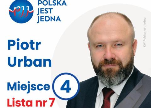 Piotr Urban z partii Polska Jest Jedna. Chce, aby prawo było proste, podatki niskie, a energia tania