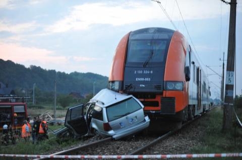 Tragedia w Barcicach: Auto wpadło pod pociąg. 20-letni kierowca nie żyje