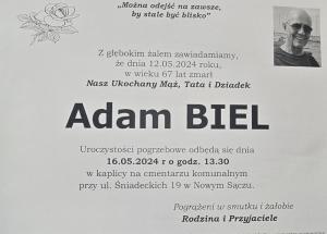 Stary Sącz: nie żyje Adam Biel, wieloletni nauczyciel Zespołu Szkół im. ks prof. Józefa Tischnera 